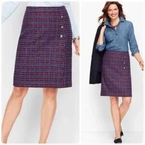 Talbots Petite Purple Plaid Faux Wrap A-Line Wool Blend Skirt | 6P 💜